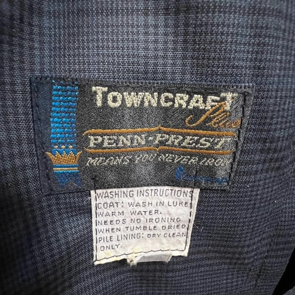 Vintage 1970s Towncraft Penn Prest Glen Plaid Car Coat Zip Out Liner‎ 42R Gray